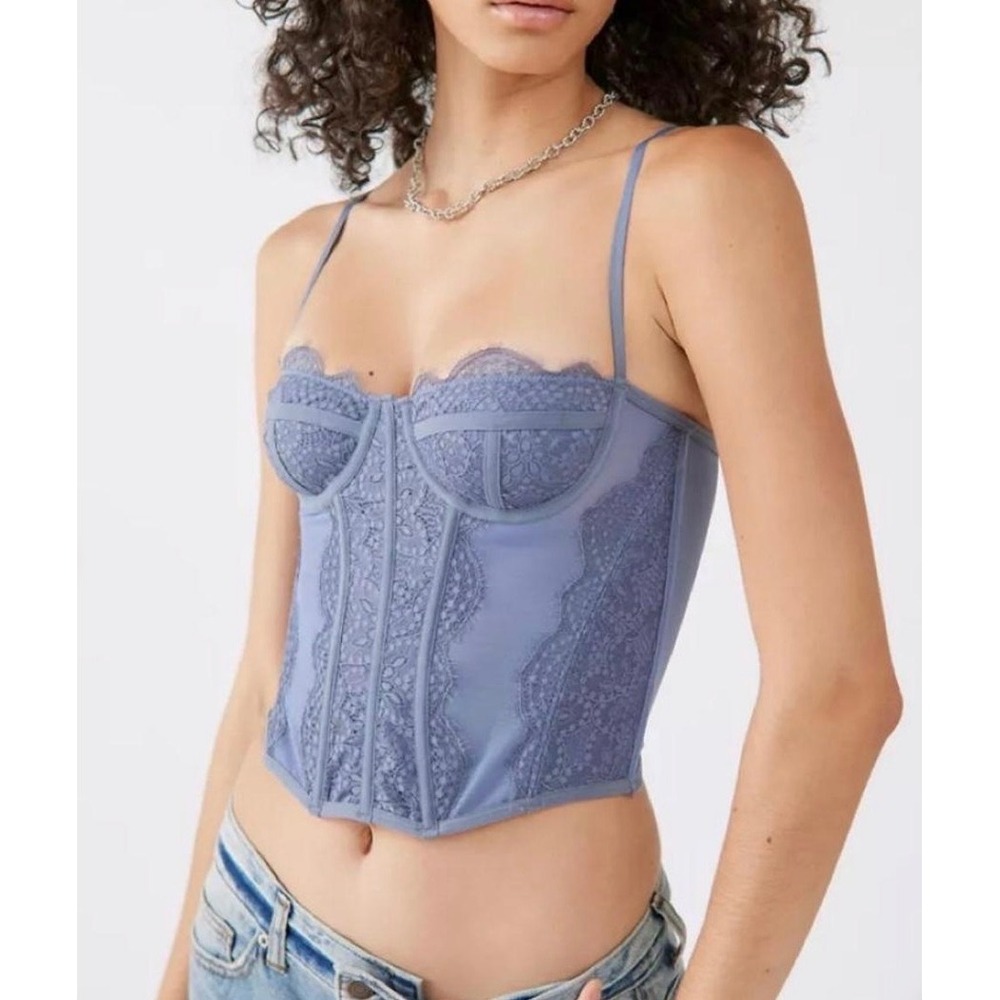 Out From Under Urban Outfitters Modern Love Lace Corset Top Blue Medium